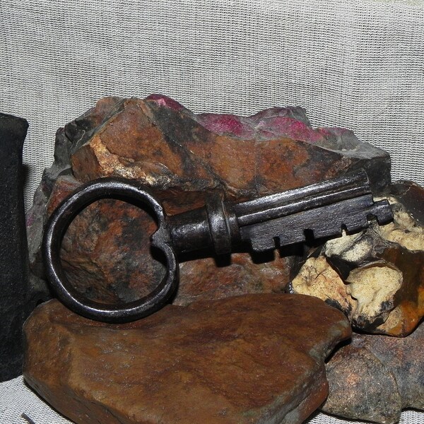 Large antique key, Ancient key, Large skeleton key, Rusty key.  19th century.