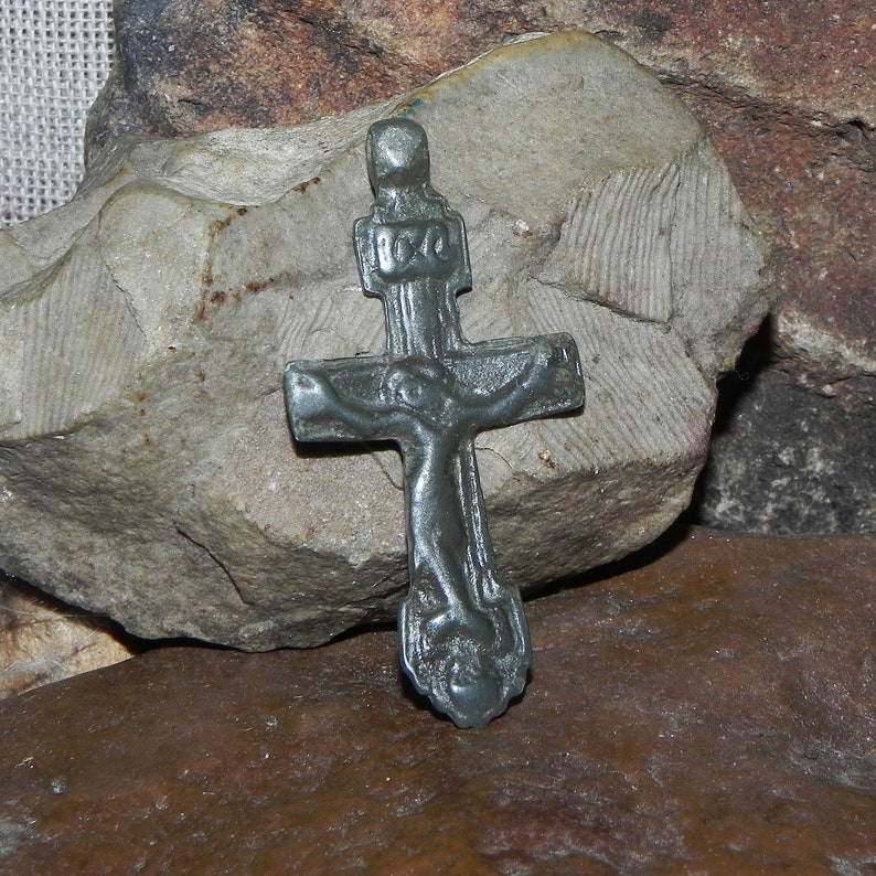 unique antique cross in a beautiful gray patina. Medieval Orthodox cross Cross of the XVI-XVIl century