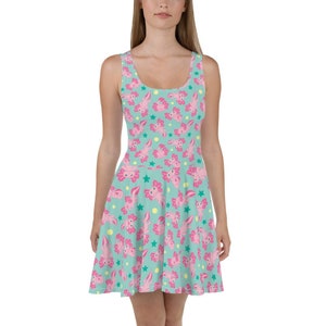 Axolotl Adorable  Skater Dress kawaii cute pink mint