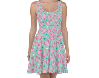 Axolotl-skaterjurk: roze, mintgroen en kawaii