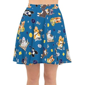 Corgi Dice dnd gamer blue Skater Skirt