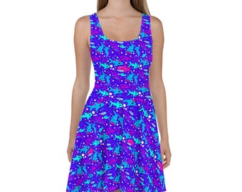 sharks blue green pink vacation party casual  Skater Dress