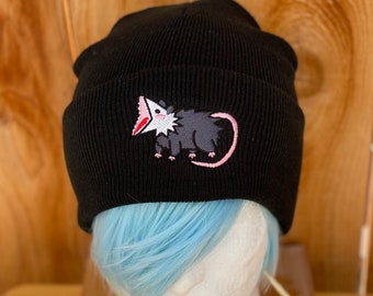 possum soft Knit-Cuff Beanie unisex  cap black