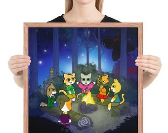 Pixel and Wyatt time print night in the woods spooky story's Framed poster
