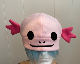 Axolotl pink happy cute handmade Plush winter cozy fleece hat Salamander Beanie