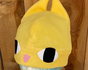Handmade Yellow Fleece Cat Hat: Cozy Winter Headwear
