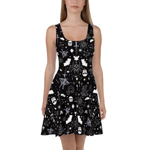 Spooky Goth black grey white Skater Dress gift night life Skater Dress