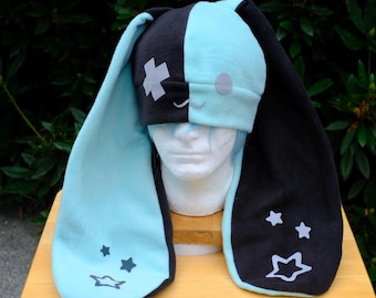 Handmade raver Bunny hat  Fleece Hat: Kawaii reflective  Beanie