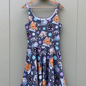 Grey tabletop tabby dice cat nerdy DND roleplay  Skater Dress