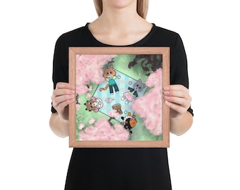 Pixel and Wyatt time print cherry blossom panic with friends  Framed poster