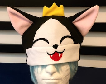 magic cat crown kitty black white warm animal fleece cozy handmade hat  gift beanie game anime cosplay cosplay rpg fantasy plush Mini Kawaii