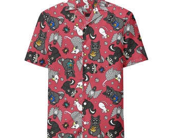 Trash Friends Unisex Button Shirt, Raccoon Possum Skunk Print