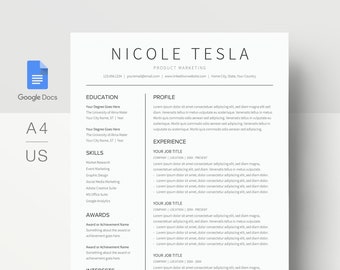 Google Docs Resume Template Simple Resume Template Google Etsy