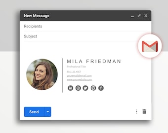 Plantilla de firma de correo electrónico de Gmail. Una moderna plantilla de clic de firma de correo electrónico para Gmail.