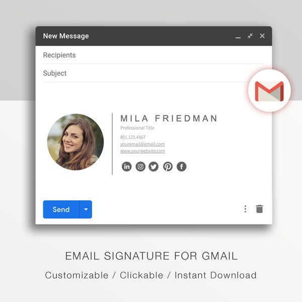 Gmail Email Signature Template. A modern email signature clickable template for Gmail.