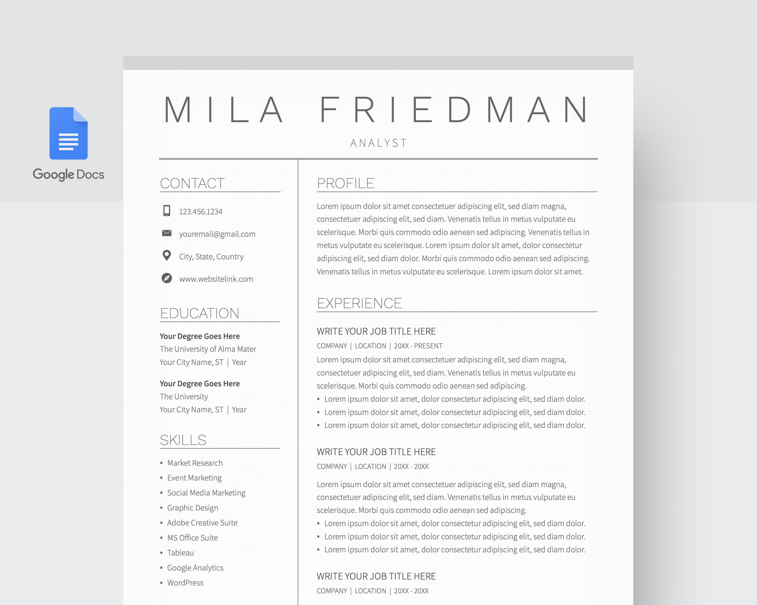 Google Docs Resume Template. Simple Resume Template Google Docs and CV  Design. 