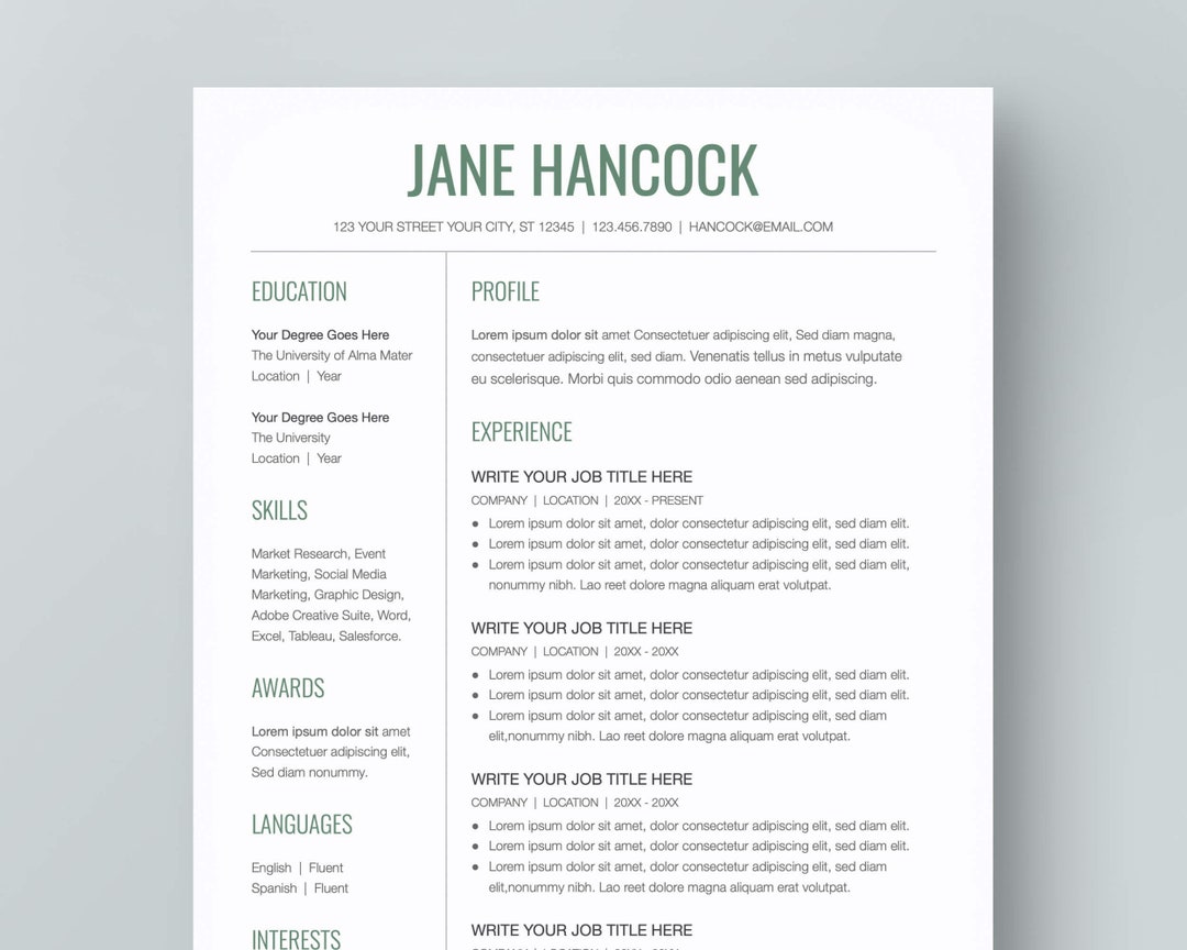 Simple Resume Template: Google Docs CV Design (A4 & US Letter) - Etsy