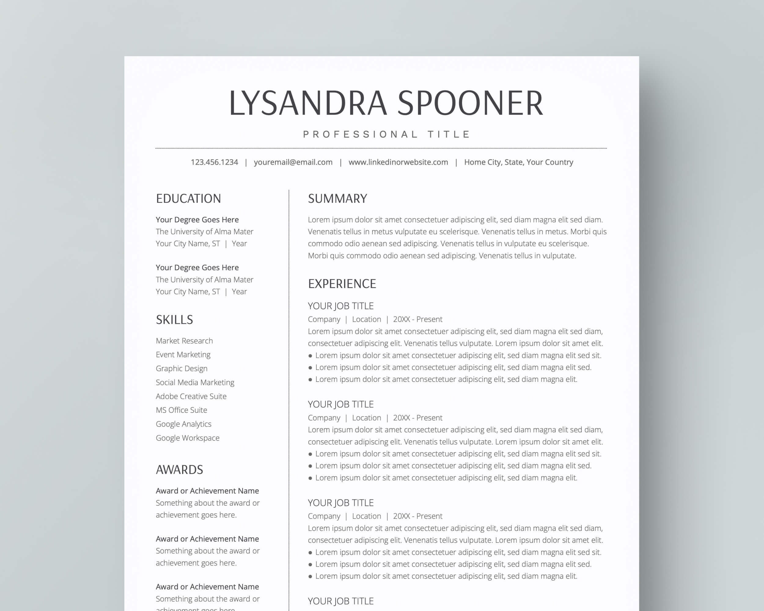 Clean Resume Template for Google Docs: Cover Letter & References (A4/US ...