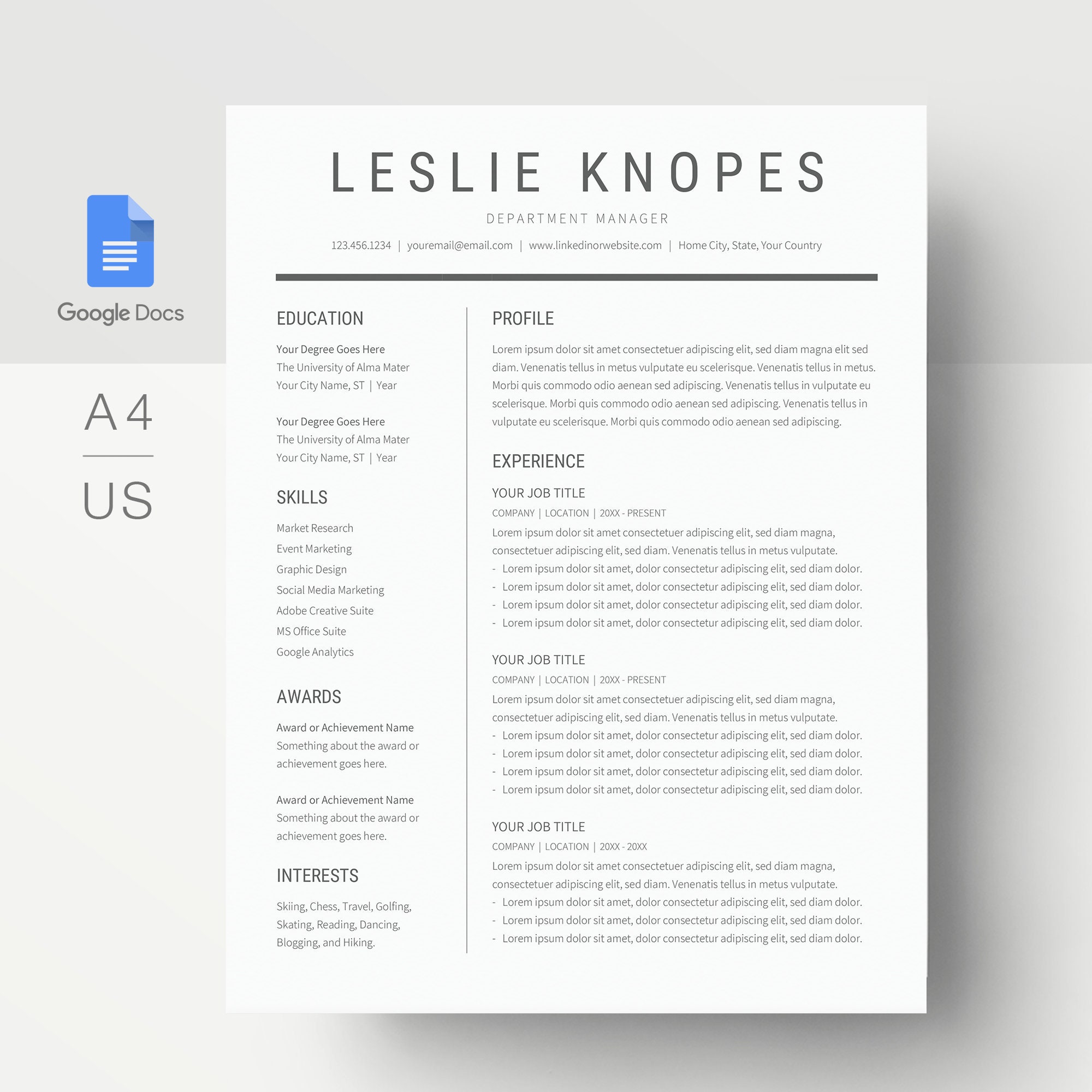 Google Docs Resume Template Simple Resume Template Google Etsy Ireland