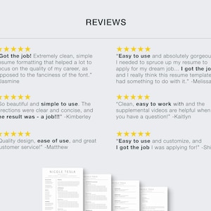 Some of the reviews that MioDocs has received. Many of these mention how people found the templates easy to use and how it helped them get a job.