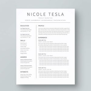 The main page of this simple two-column Google Docs resume template or CV template.