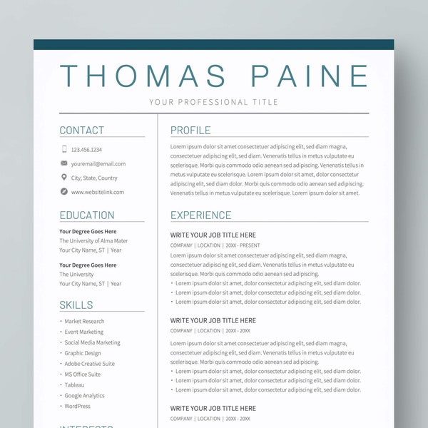 Google Docs Resume Template. Clean resume template and CV design with green motifs.