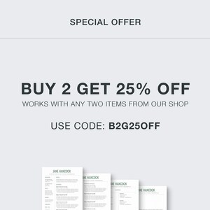 以下が含まれることがあります： 2点購入で全商品25%オフ。コードB2G25OFFをご利用ください。画像は、ジェーン・ハンコックという名前の履歴書のモックアップです。