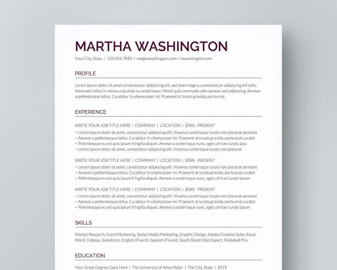 Google Docs Resume Template: Simple CV Design (A4 & US Letter) - Etsy