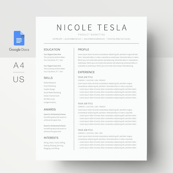 google-docs-resume-template-simple-resume-template-google-etsy