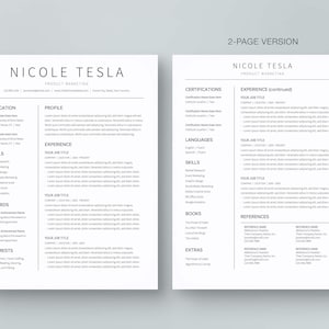 The main page and two page version of the Google Docs resume template or CV template