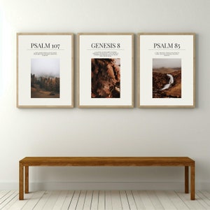 Psalm 85 Genesis 8 Psalm 107 Scripture art set of 3 wall decor fall digital download gallery wall scripture quote Bible verse wall art fall