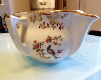 White porcelain saucière with Peacock 1960 / Porcelaine 1960 France /vintage French sauceboat