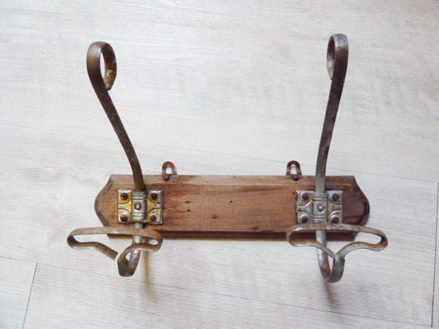 Porte Manteau 2 Patères Vintage Bois et Métal Vintage