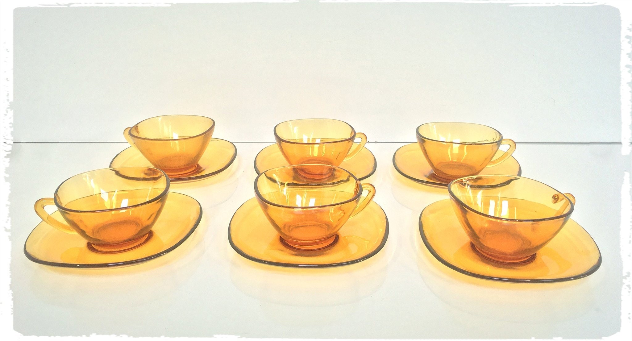 Servie à Café Vintage Vereco Tasse et Soucoupe Orange Brun Ambre en France Des Années 1970