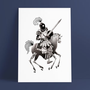 LAMORAK - Black Print - A5 Poster - Pointillism - Medieval & Knight