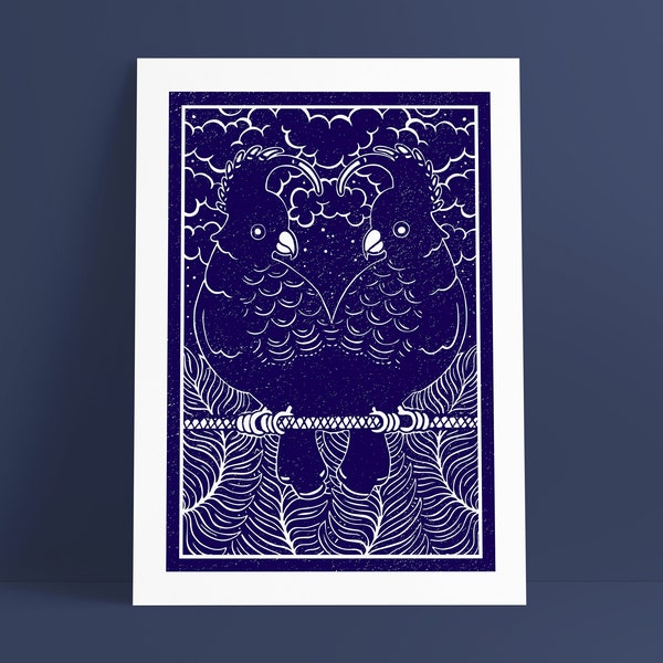 LOVER PARADE - Print bleu - Affiche A4 graphique - Animal