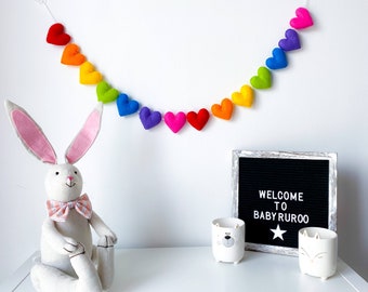 Regenbogen Filz Herz Bunt | Herz Bunting | HerzGirlande | Regenbogen Dekor | Kinderzimmer | Raum dekor | Baby Shower Geschenk | | Regenbogen Fenster