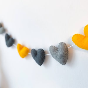 Scandi Felt Hearts Garland, Nursery Wall Hanging, Mustard Grey Black Hearts Nursery Decor, Hearts Garland, Scandi Style, Newborn Gift image 7