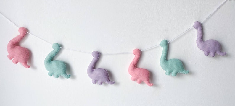 Pastel Pink Purple Mint Dinosaur Felt Bunting Dinosaur Garland Mustard Grey Decor Boy Bunting Girl Bunting Room Decor Dino Decor image 10