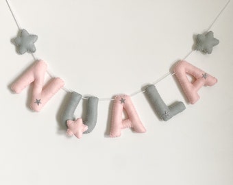 Felt Name Banner | Name Garland | Blush Pink Décor | Blush Pink and White Décor | Star Bunting | Gender Nutrual Baby | Baby Shower Gift