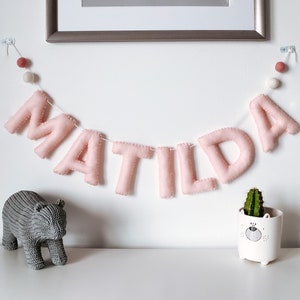 Cute Name Banner | Name Garland | Blush Pink and White Décor | Cot Mobile | Star Bunting | Gender Neutral Baby | Baby Shower Gift