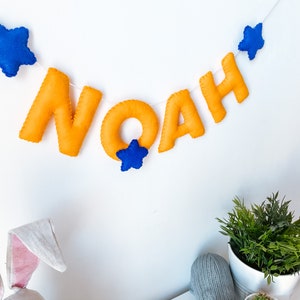 Filz Namensbanner Namensgirlande Senf Navy Dekor Navy und Senf Dekor Stern Bunting Geschlecht Nutrual Baby Baby Shower Geschenk Bild 4