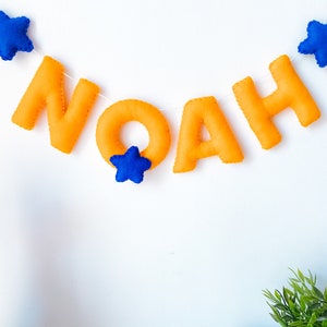 Filz Namensbanner Namensgirlande Senf Navy Dekor Navy und Senf Dekor Stern Bunting Geschlecht Nutrual Baby Baby Shower Geschenk Bild 5