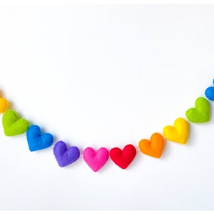 Rainbow Felt Heart Bunting Heart Bunting Heart Garland Rainbow Decor Nursery Room Décor Baby Shower Gift NHS Rainbow Window image 3