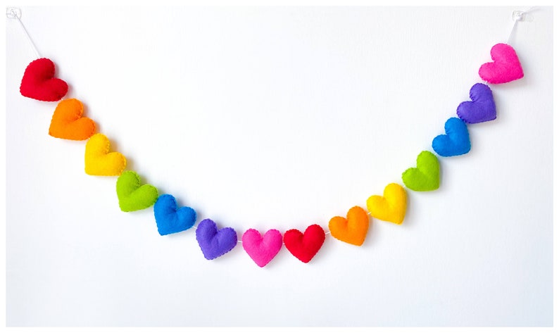 Rainbow Felt Heart Bunting Heart Bunting Heart Garland Rainbow Decor Nursery Room Décor Baby Shower Gift NHS Rainbow Window image 3