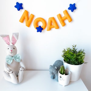 Filz Namensbanner Namensgirlande Senf Navy Dekor Navy und Senf Dekor Stern Bunting Geschlecht Nutrual Baby Baby Shower Geschenk Bild 1