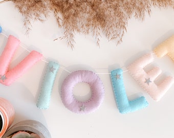 Pastel Rainbow Felt Name Garland | Nursery Bunting | Wall hanging | Pom Pom Decor | Gender Neutral Baby | Baby Shower | Personalised