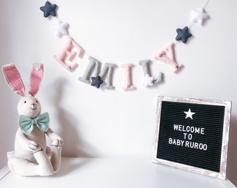 Felt Name Banner | Name Garland | Blush Pink and White Décor | Blush and White Décor | Star Bunting | Gender Neutral Baby | Baby Shower Gift