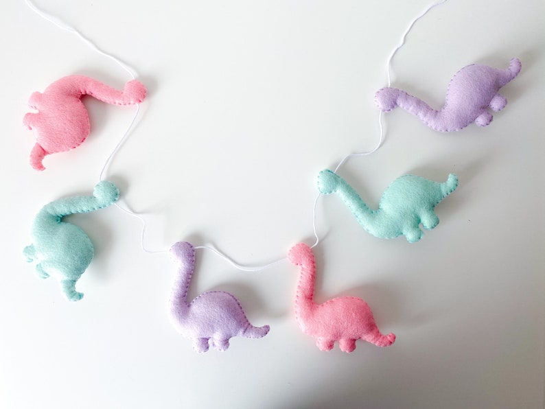 Pastel Pink Purple Mint Dinosaur Felt Bunting Dinosaur Garland Mustard Grey Decor Boy Bunting Girl Bunting Room Decor Dino Decor image 3