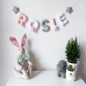 Felt Name Banner | Name Garland | Blush Pink Grey White Décor | Blush and White Décor | Star Bunting | Gender Neutral Baby | Baby Shower